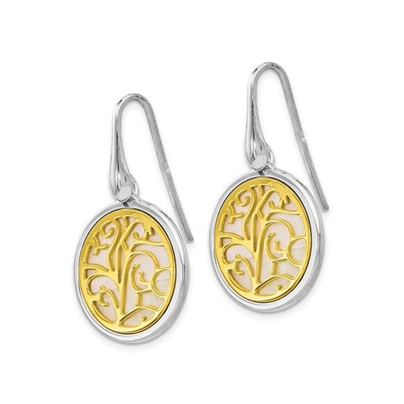 Mother of Pearl Tree of Life Dangle Earrings in Sterling Silver